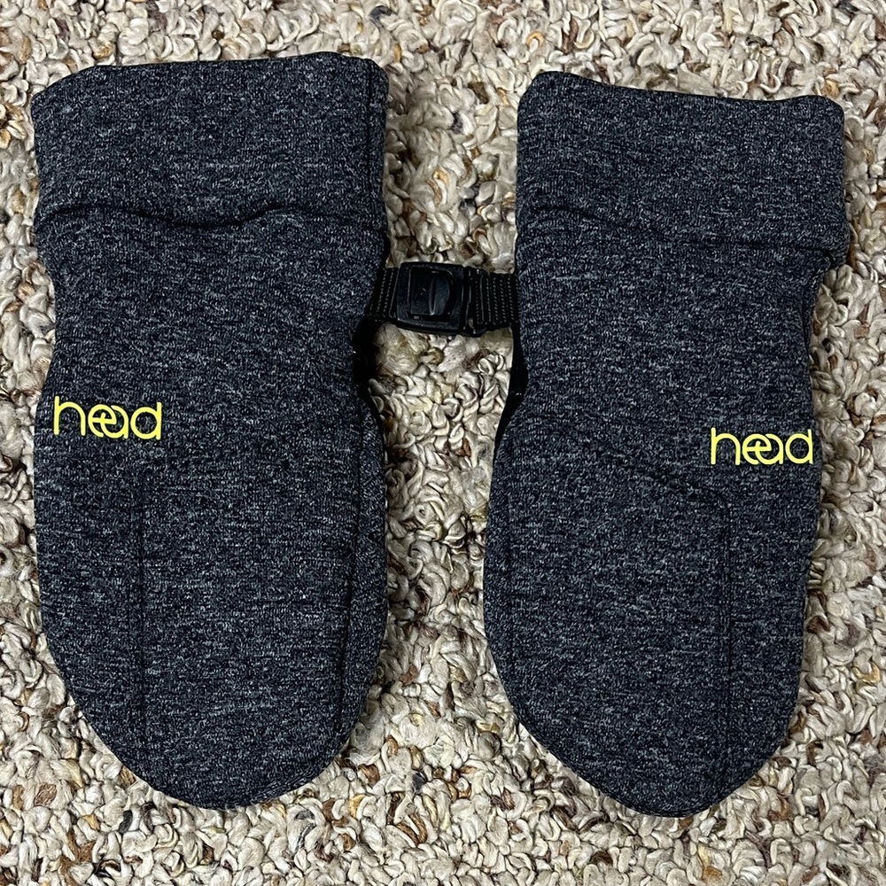 Head Charcoal Mittens with Vibrant Yellow Emblem